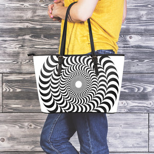 Black And White Circle Illusion Print Leather Tote Bag