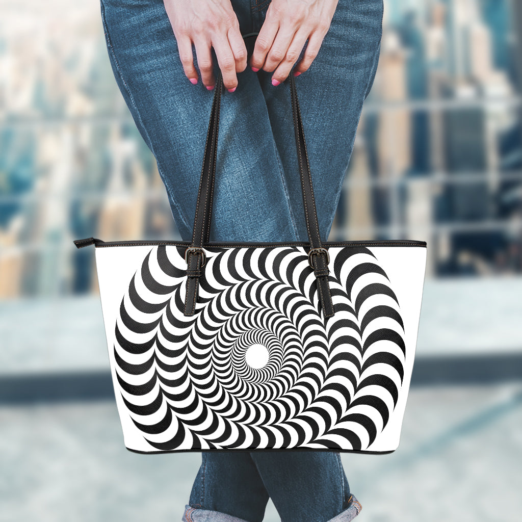 Black And White Circle Illusion Print Leather Tote Bag