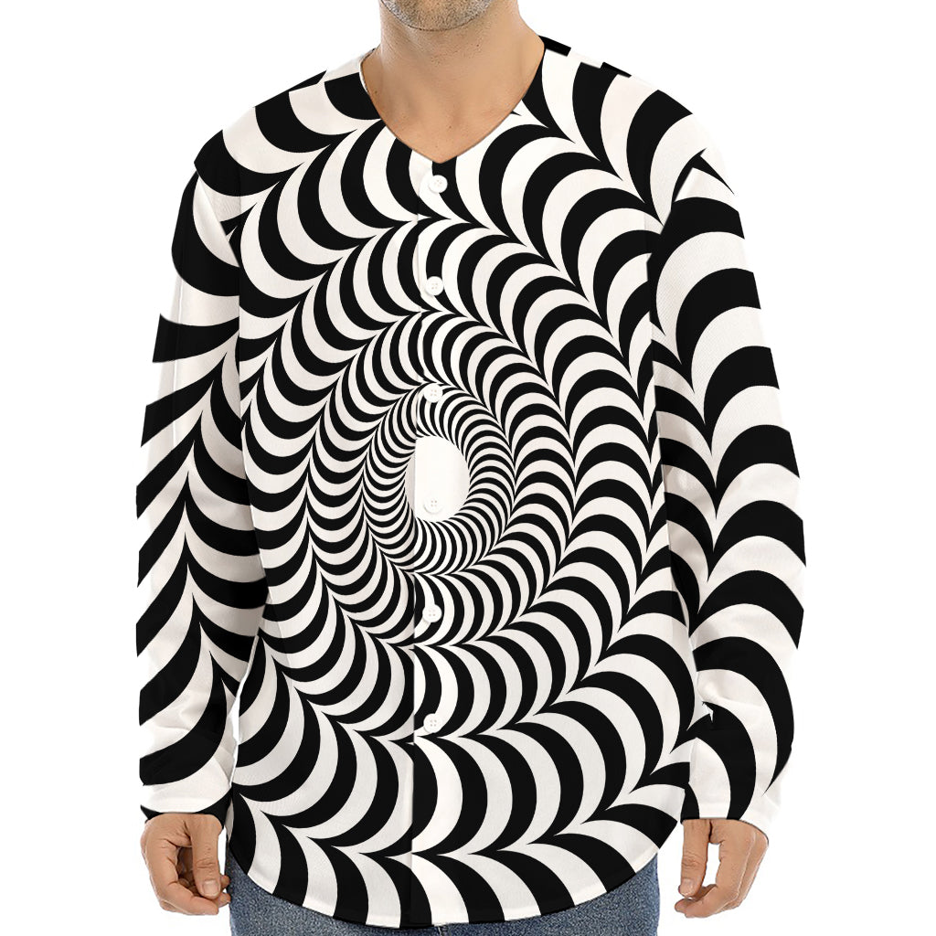 Black And White Circle Illusion Print Long Sleeve Baseball Jersey