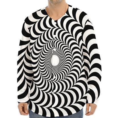 Black And White Circle Illusion Print Long Sleeve Baseball Jersey