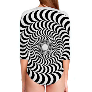 Black And White Circle Illusion Print Long Sleeve Swimsuit