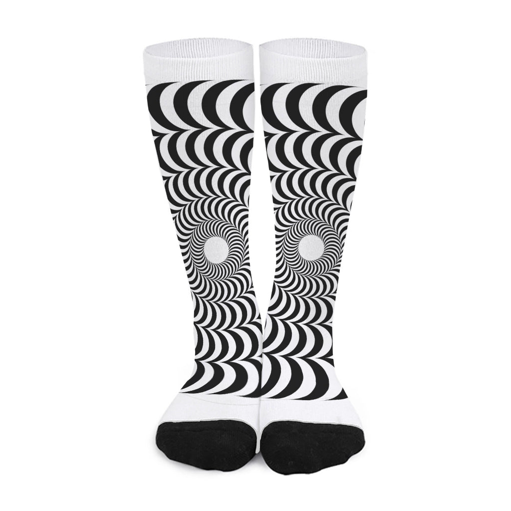 Black And White Circle Illusion Print Long Socks