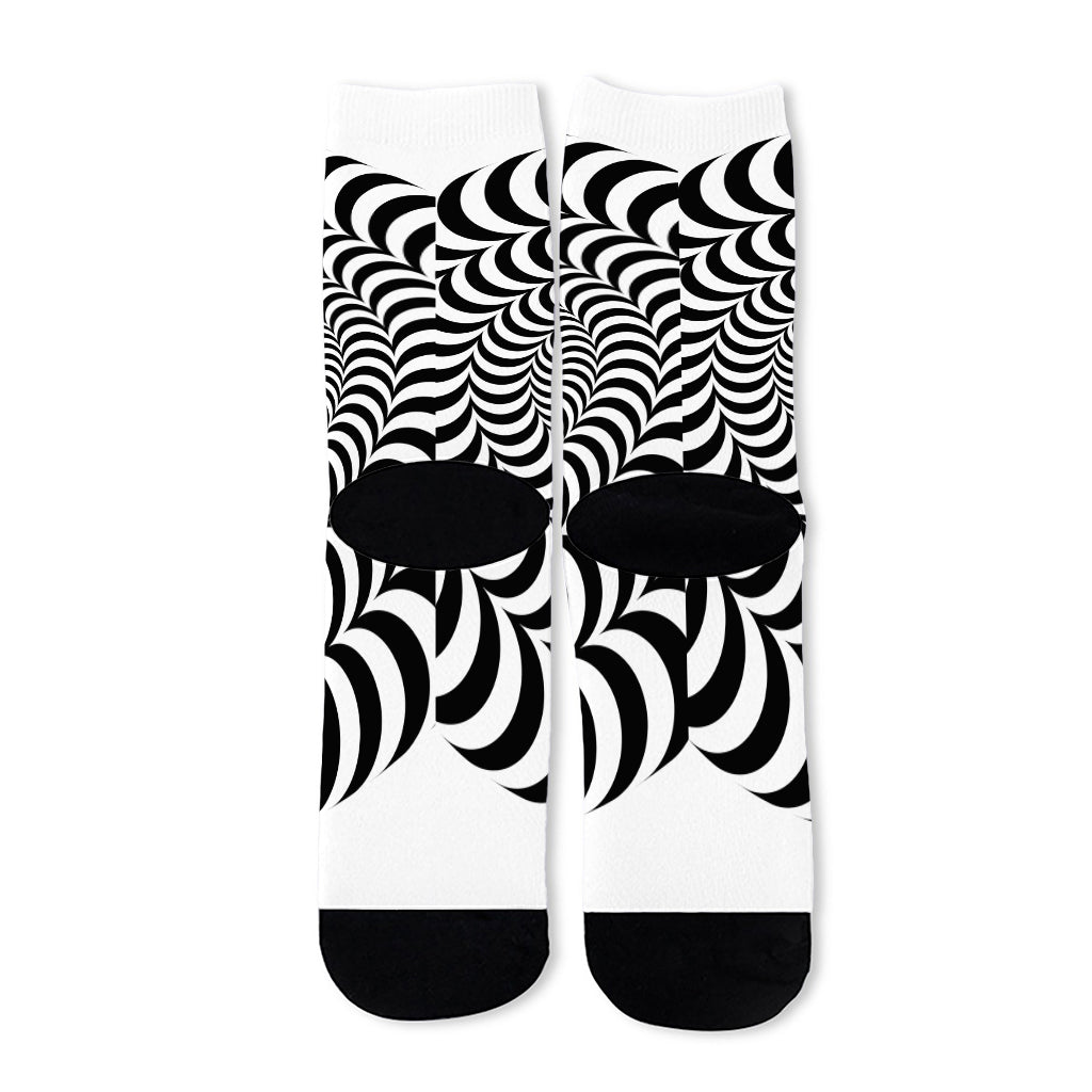 Black And White Circle Illusion Print Long Socks