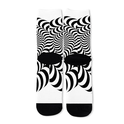 Black And White Circle Illusion Print Long Socks