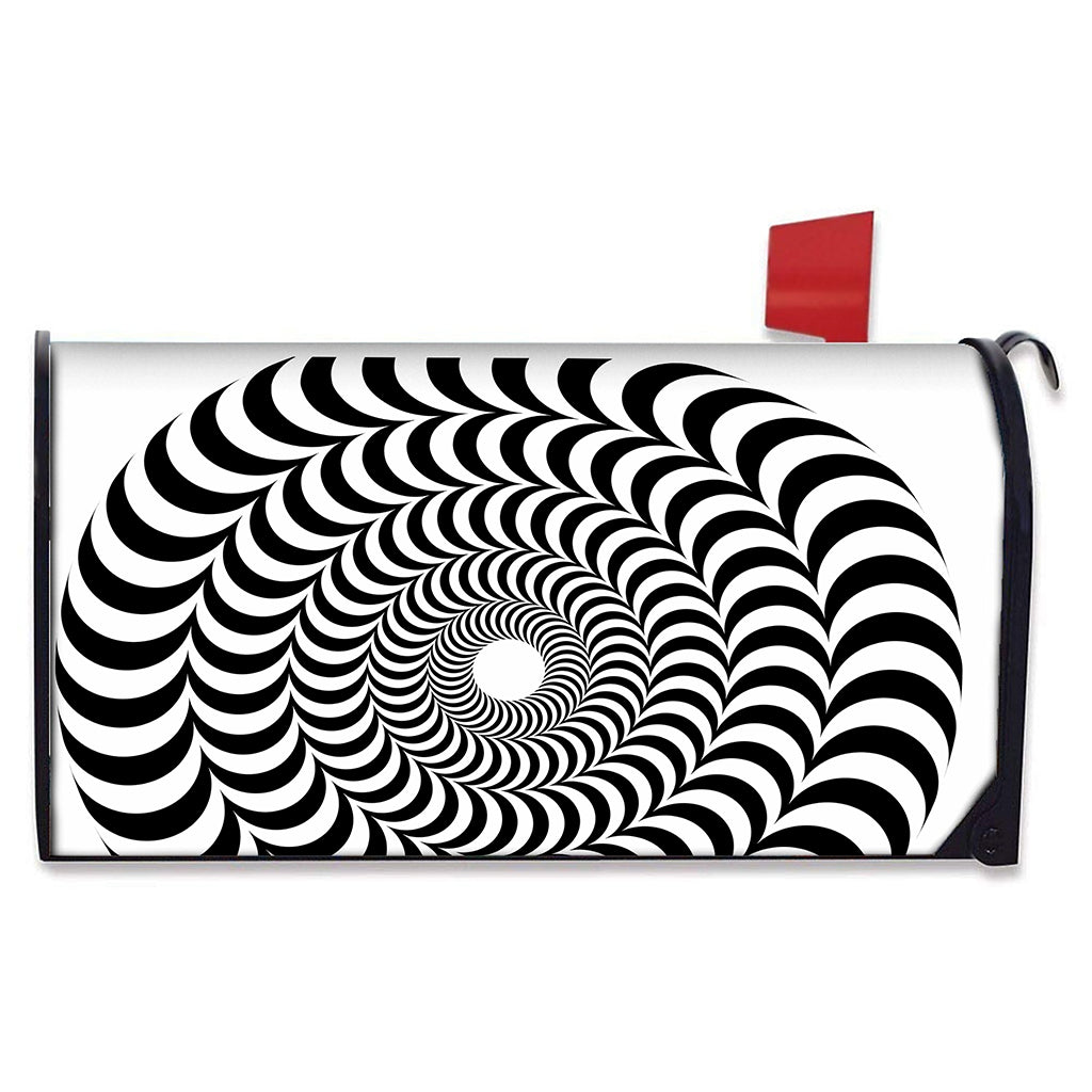 Black And White Circle Illusion Print Mailbox Cover