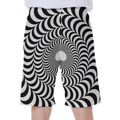 Black And White Circle Illusion Print Men's Beach Shorts