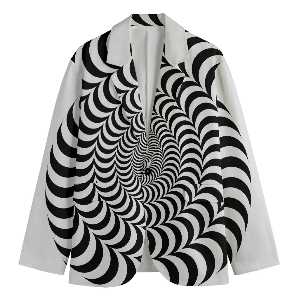 Black And White Circle Illusion Print Men's Cotton Blazer