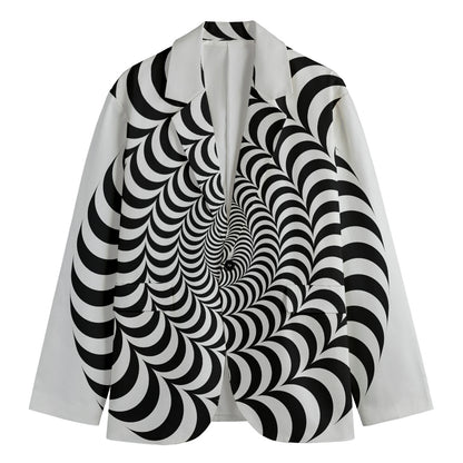 Black And White Circle Illusion Print Men's Cotton Blazer