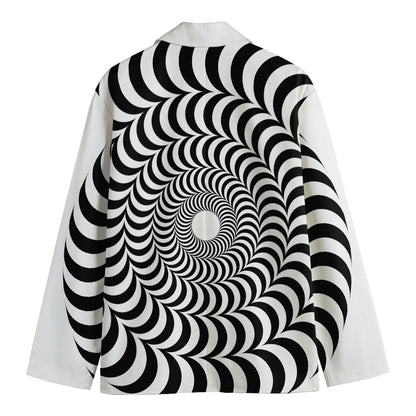 Black And White Circle Illusion Print Men's Cotton Blazer