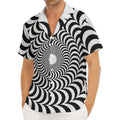 Black And White Circle Illusion Print Men's Deep V-Neck Shirt