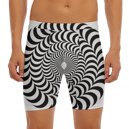 Black And White Circle Illusion Print Men's Long Boxer Briefs