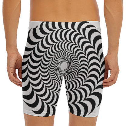 Black And White Circle Illusion Print Men's Long Boxer Briefs