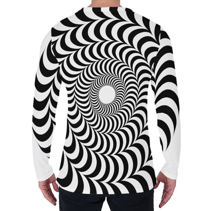 Black And White Circle Illusion Print Men's Long Sleeve T-Shirt