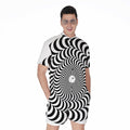 Black And White Circle Illusion Print Men's Romper