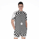 Black And White Circle Illusion Print Men's Rompers