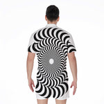 Black And White Circle Illusion Print Men's Rompers