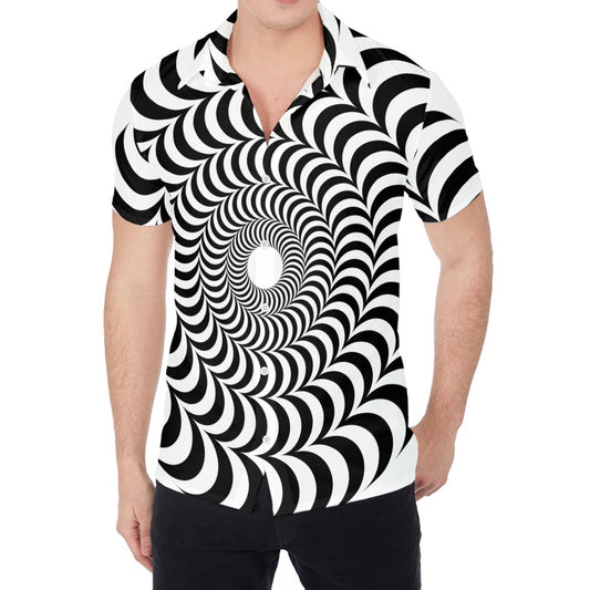 Black And White Circle Illusion Print Men's Shirt