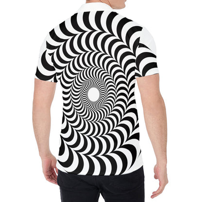Black And White Circle Illusion Print Men's Shirt