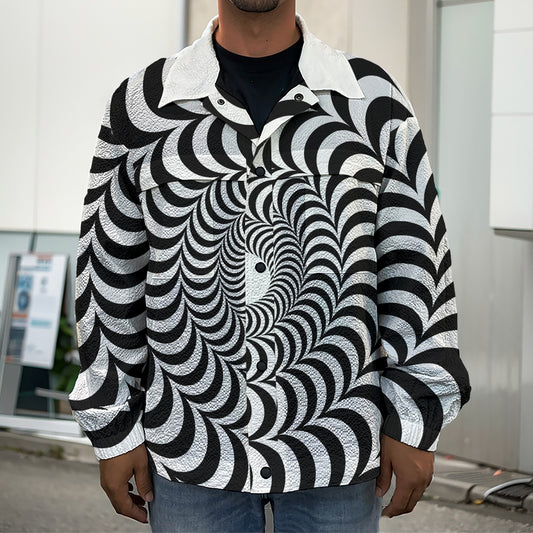 Black And White Circle Illusion Print Men's Shirt Jacket