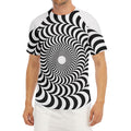 Black And White Circle Illusion Print Men's Short Sleeve Rash Guard