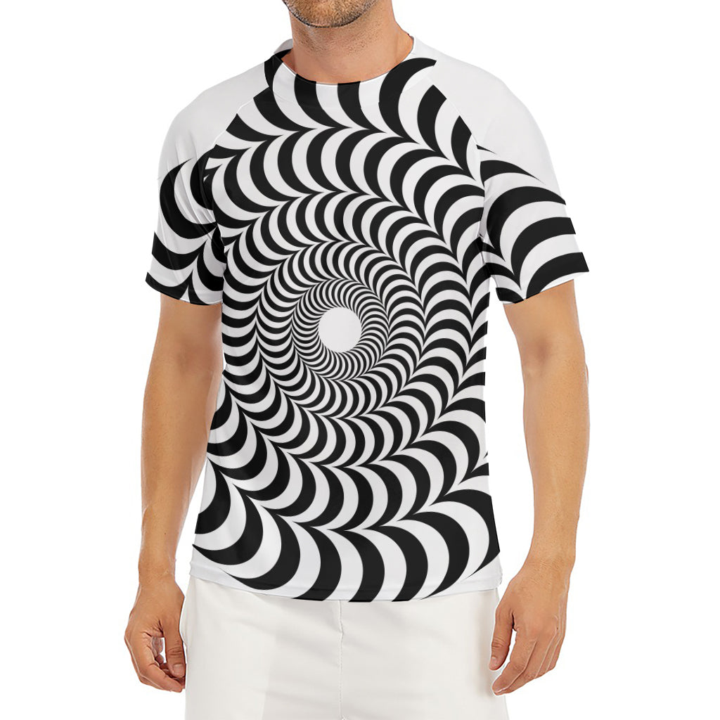 Black And White Circle Illusion Print Men's Short Sleeve Rash Guard
