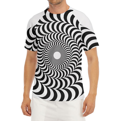 Black And White Circle Illusion Print Men's Short Sleeve Rash Guard