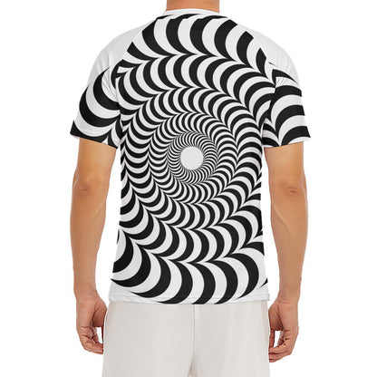 Black And White Circle Illusion Print Men's Short Sleeve Rash Guard