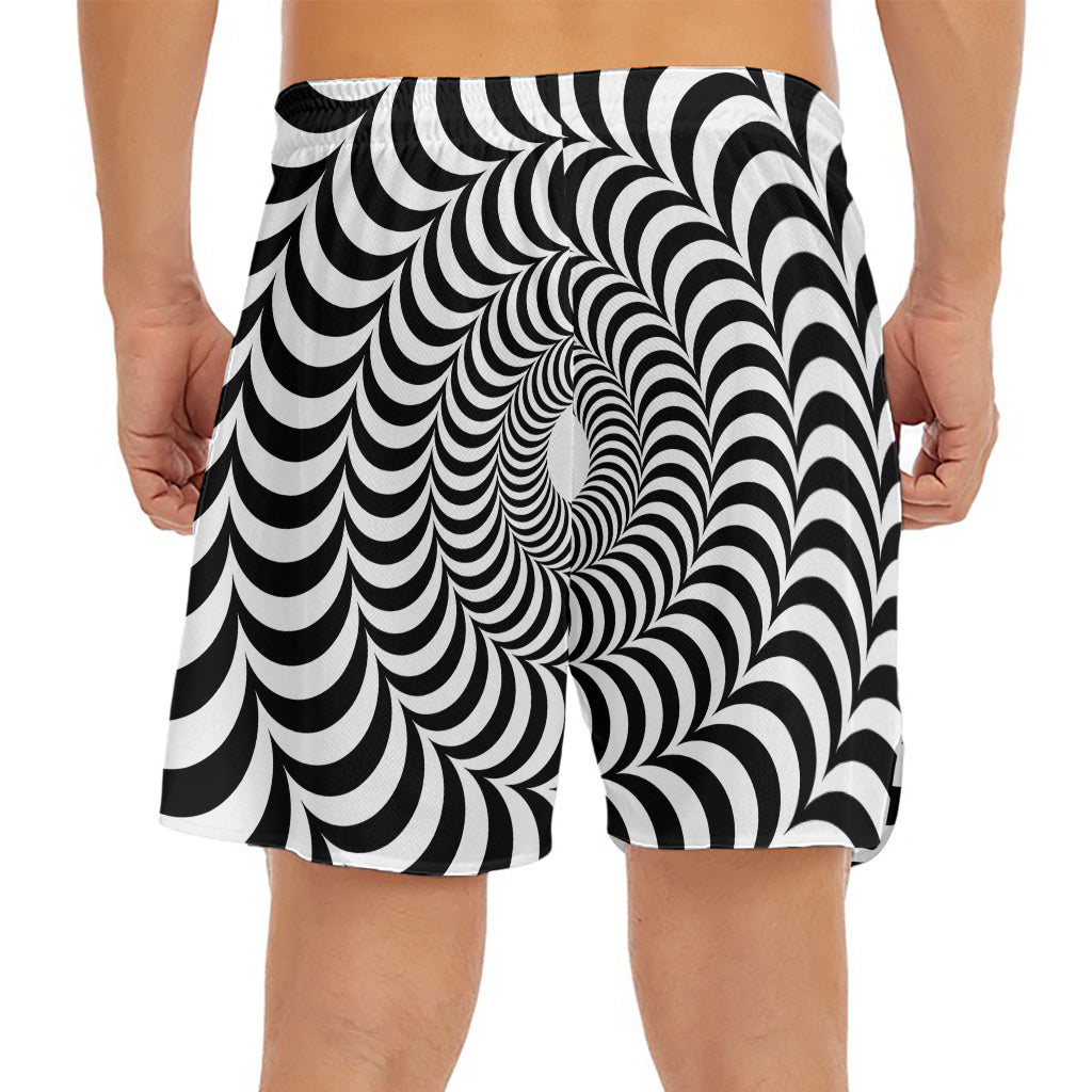 Black And White Circle Illusion Print Men's Split Running Shorts