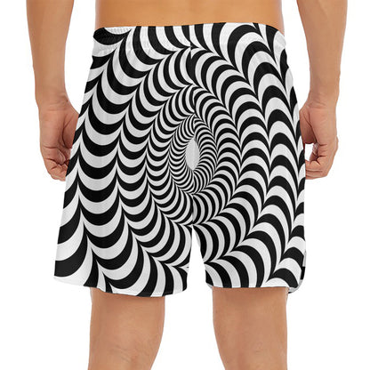 Black And White Circle Illusion Print Men's Split Running Shorts