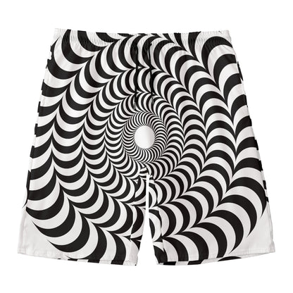 Black And White Circle Illusion Print Men's Swim Trunks