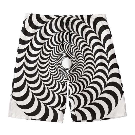 Black And White Circle Illusion Print Men's Swim Trunks