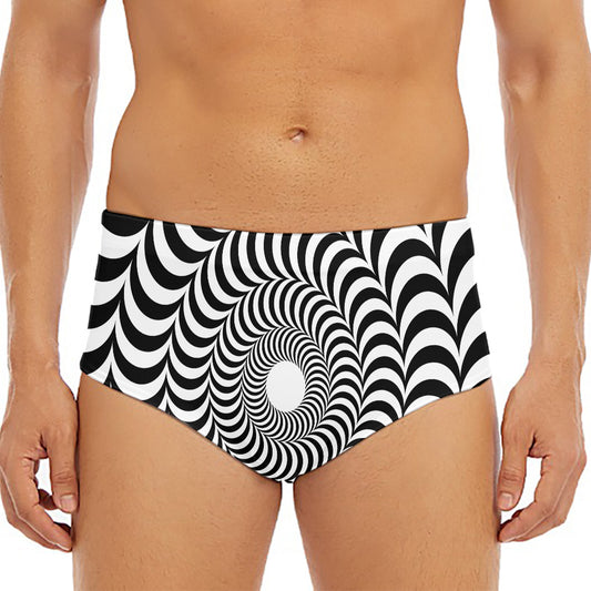 Black And White Circle Illusion Print Men's Triangle Swim Briefs