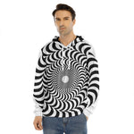 Black And White Circle Illusion Print Men's Velvet Pullover Hoodie