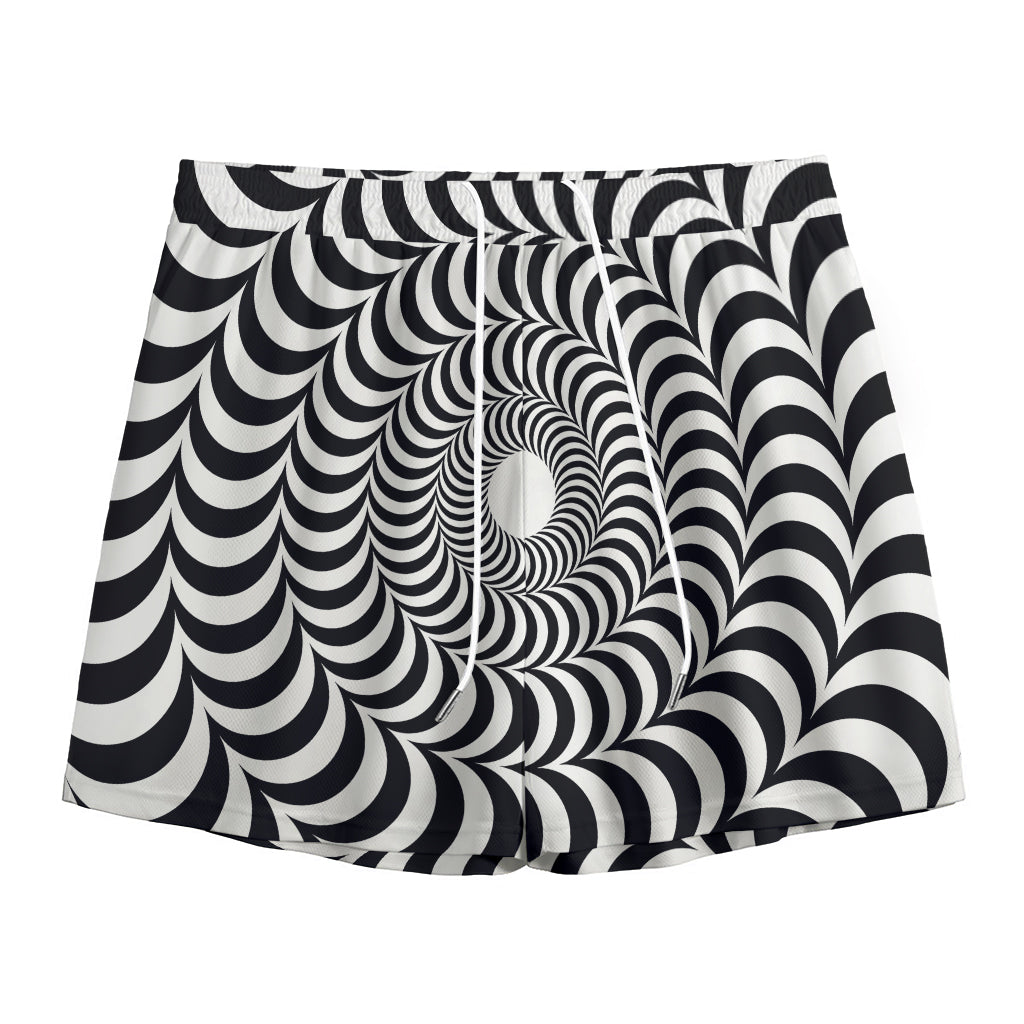 Black And White Circle Illusion Print Mesh Shorts