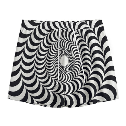 Black And White Circle Illusion Print Mesh Shorts