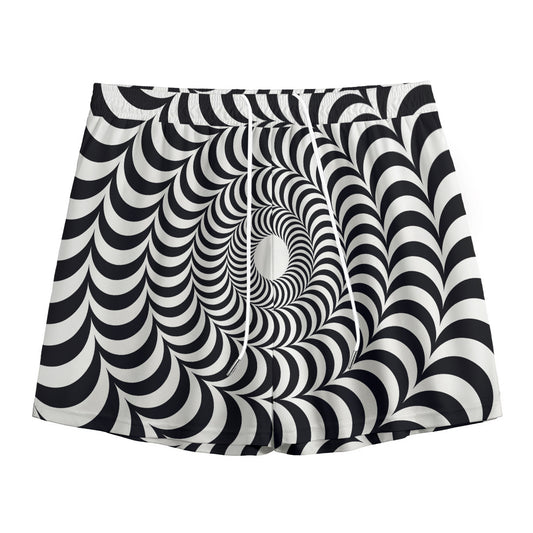 Black And White Circle Illusion Print Mesh Shorts