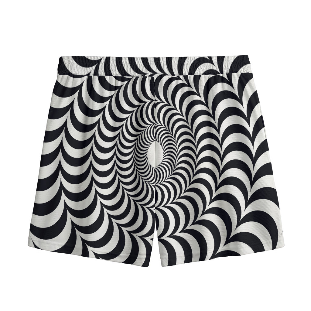 Black And White Circle Illusion Print Mesh Shorts