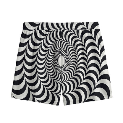 Black And White Circle Illusion Print Mesh Shorts