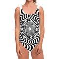 Black And White Circle Illusion Print One Piece Swimsuit