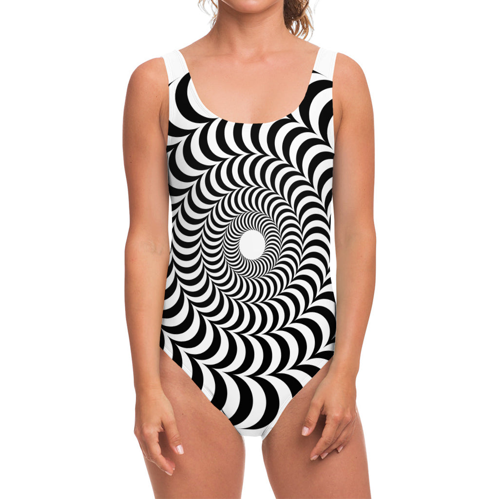 Black And White Circle Illusion Print One Piece Swimsuit
