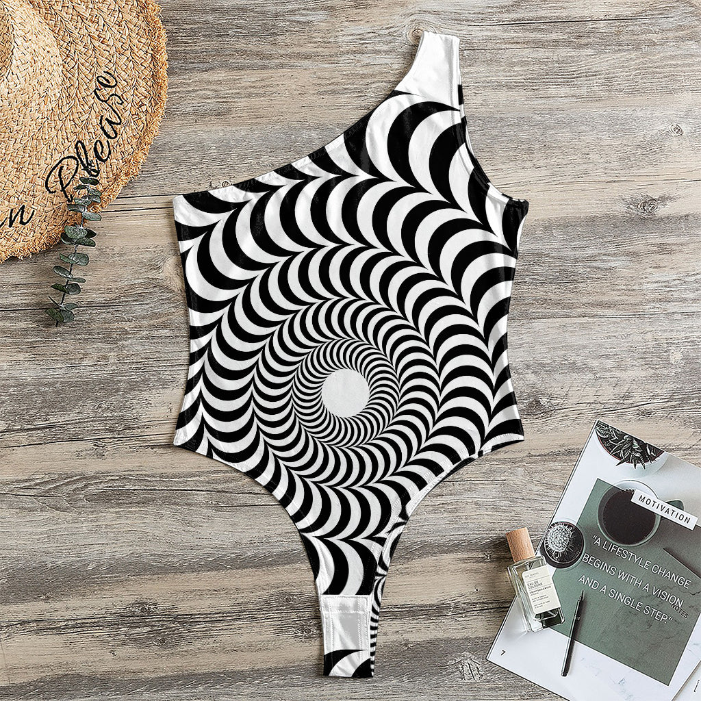Black And White Circle Illusion Print One Shoulder Bodysuit