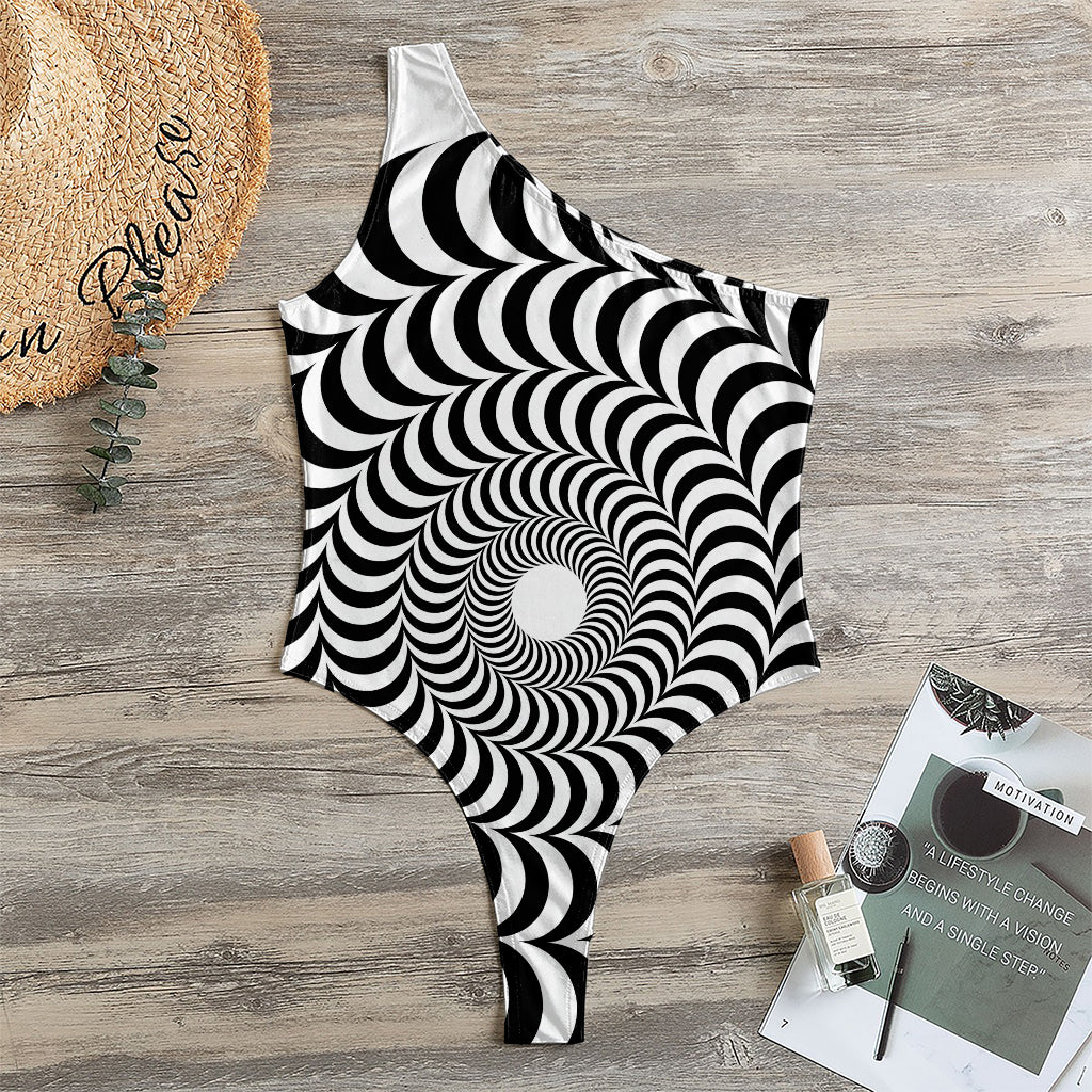 Black And White Circle Illusion Print One Shoulder Bodysuit
