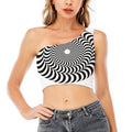 Black And White Circle Illusion Print One Shoulder Crop Top