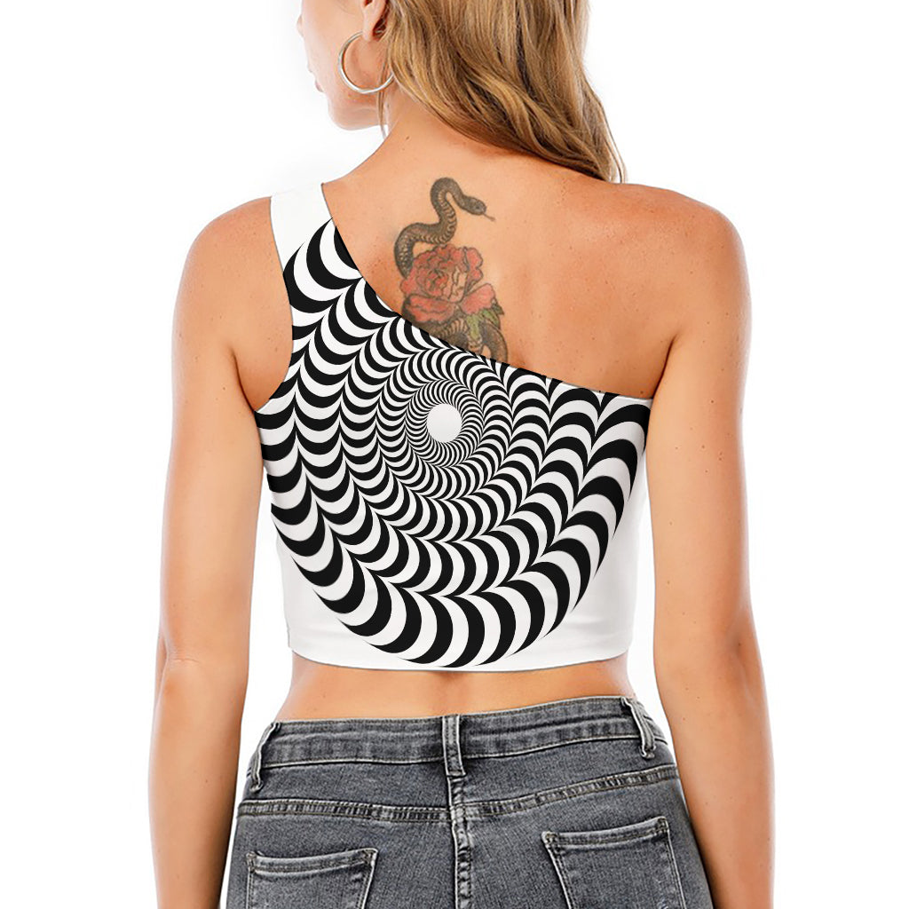 Black And White Circle Illusion Print One Shoulder Crop Top