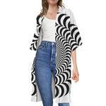 Black And White Circle Illusion Print Open Front Beach Cover Up