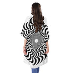 Black And White Circle Illusion Print Open Front Beach Cover Up