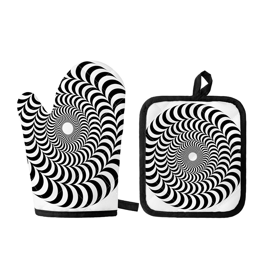 Black And White Circle Illusion Print Oven Mitt And Pot Holder Set