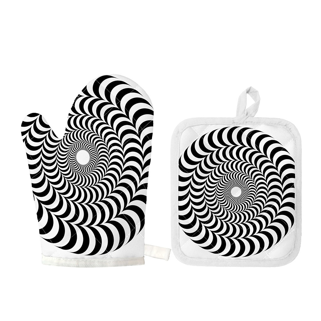 Black And White Circle Illusion Print Oven Mitt And Pot Holder Set