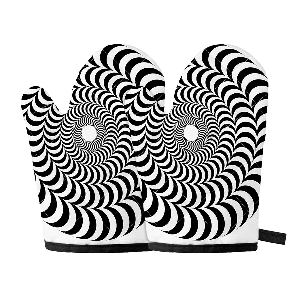 Black And White Circle Illusion Print Oven Mitts
