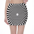 Black And White Circle Illusion Print Pencil Mini Skirt